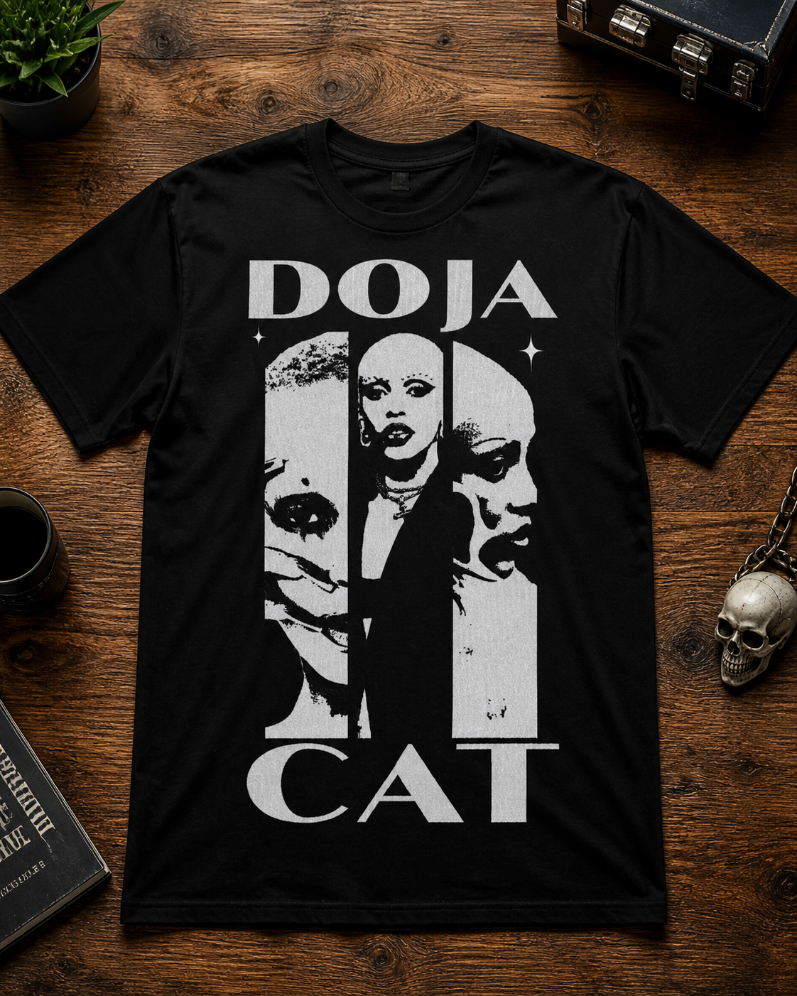 Camiseta Negra Doja Cat 100% Algodón Estampado DTF