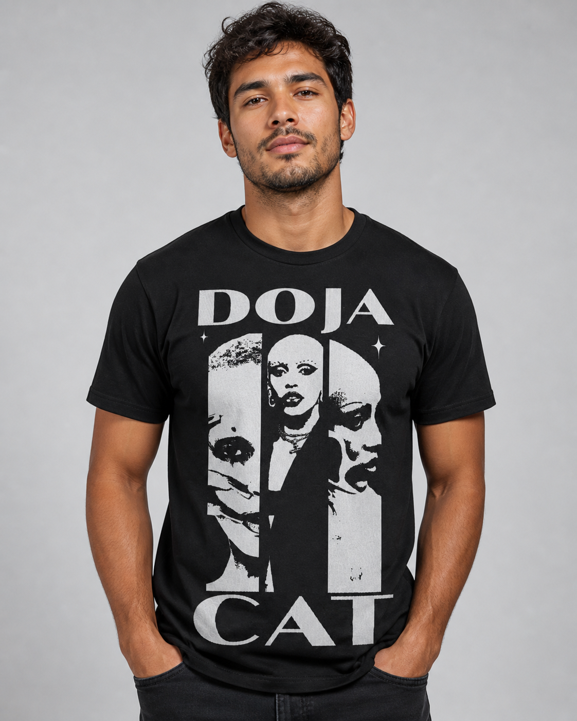Camiseta Negra Doja Cat 100% Algodón Estampado DTF