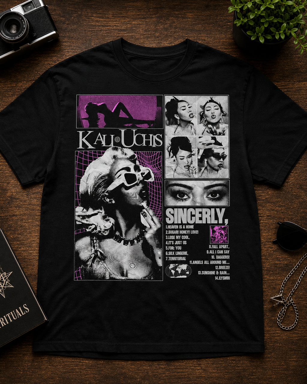 Camiseta Negra Kali Uchis 100% Algodón Estampado DTF