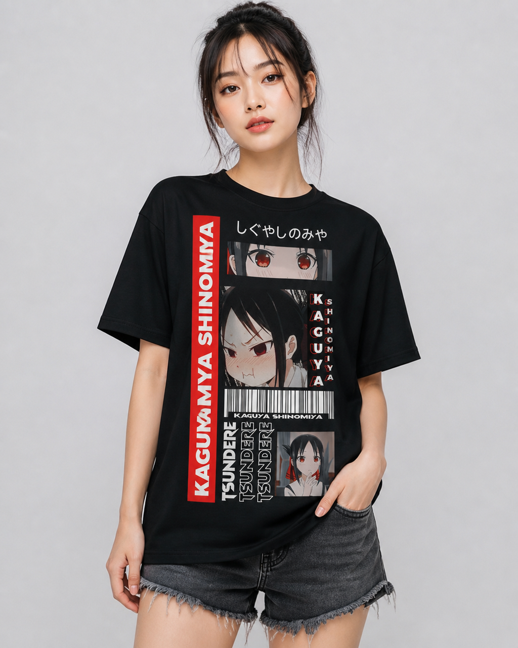 Camiseta Negra Kaguya Sama Love is War 100% Algodón Estampado DTF