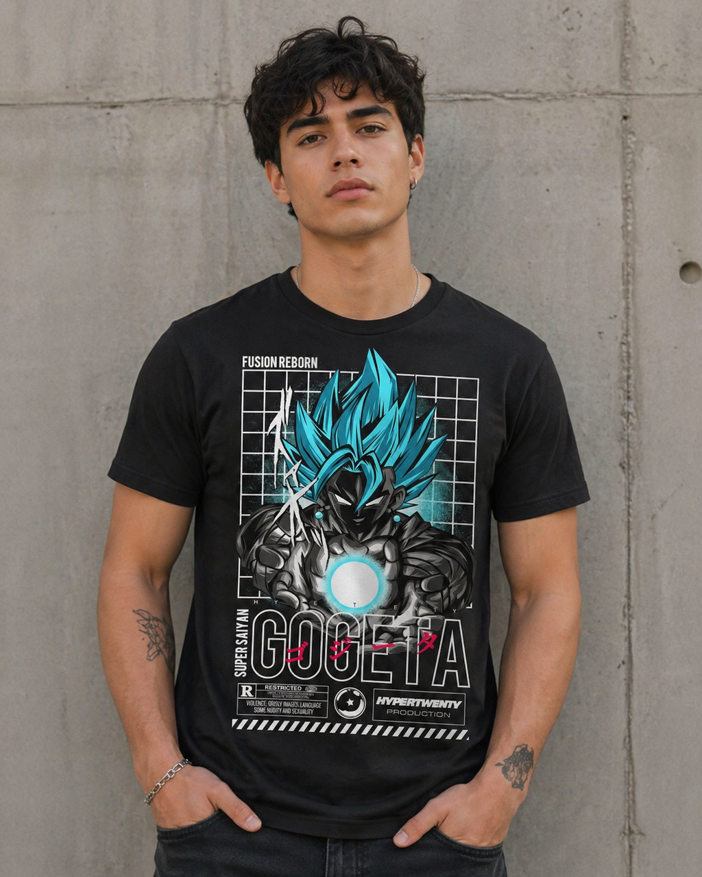 Camiseta Negra Super Saiyan Gogeta Dragon Ball 100% Algodón Estampado DTF