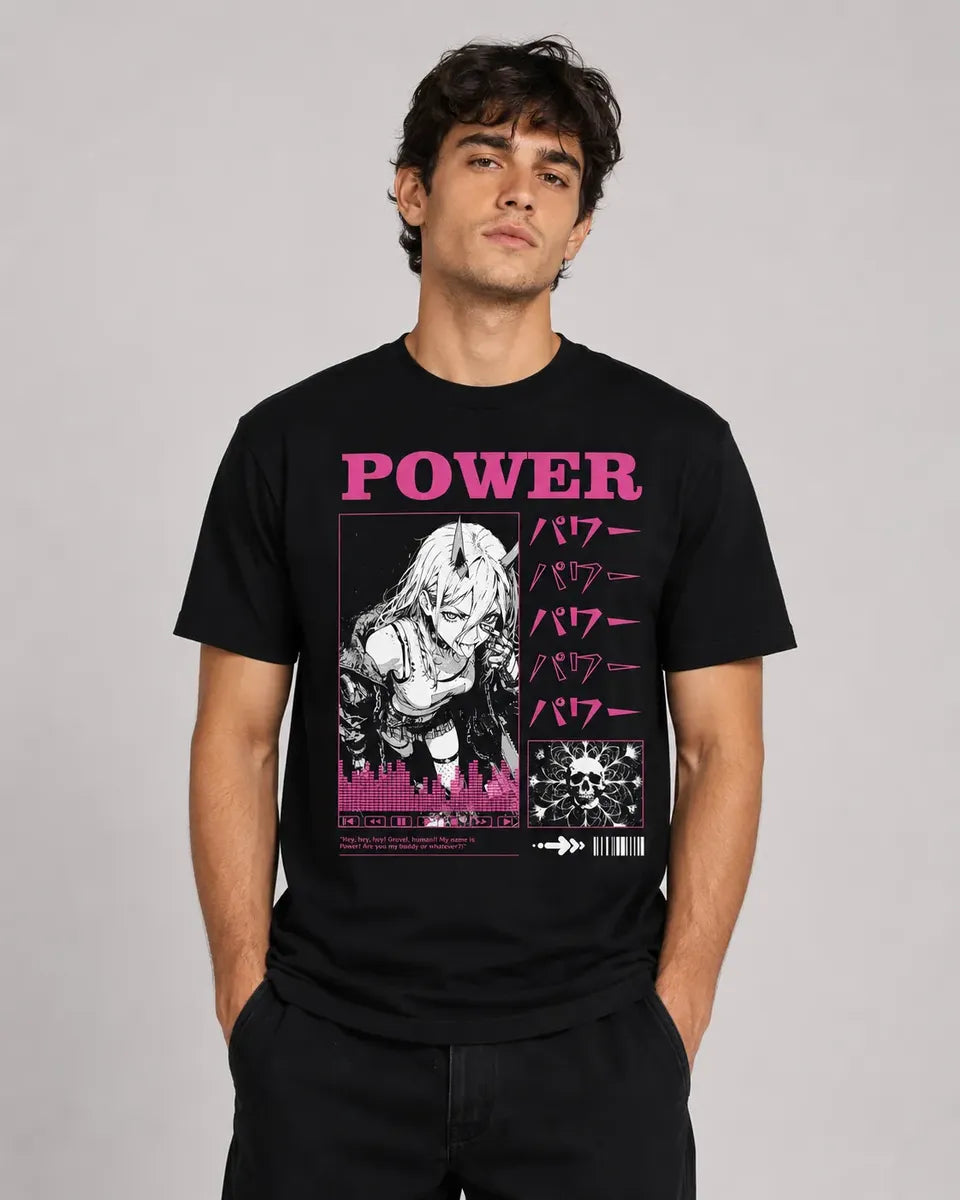 Camiseta Power Chainsaw Man Negra 100% Algodón Normal