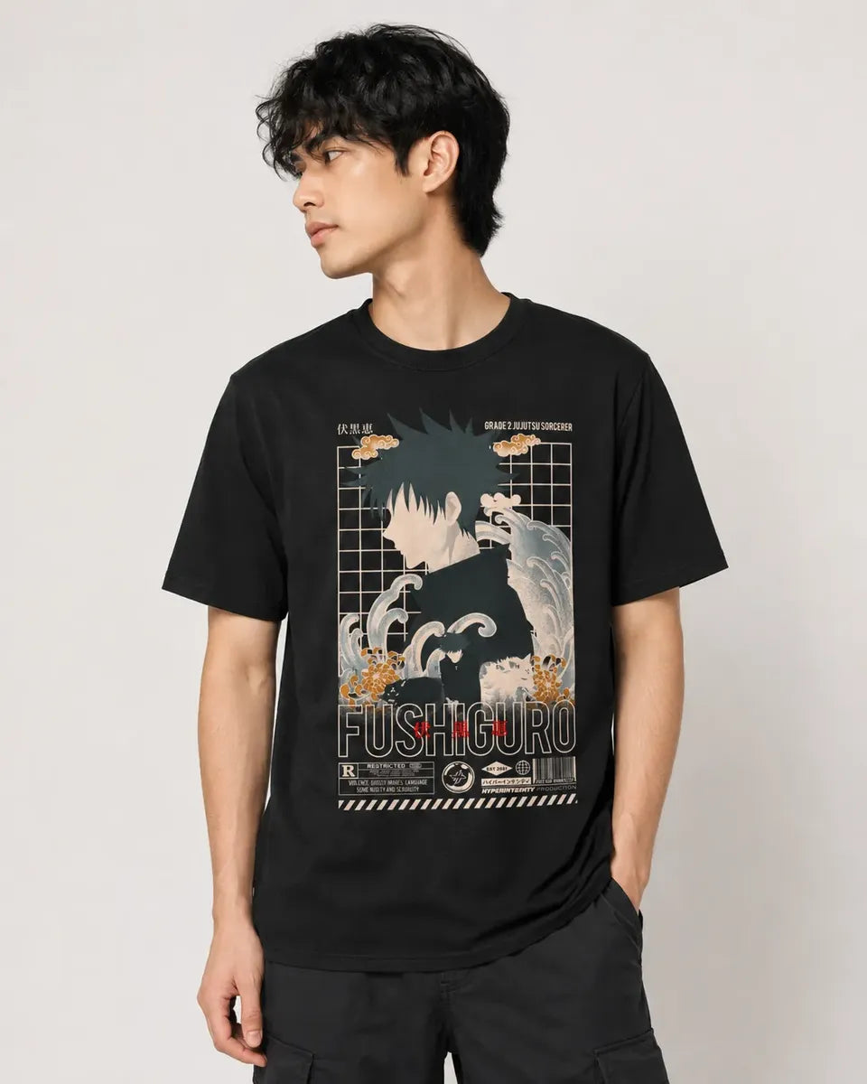 Camiseta Anime Fushiguro Negra 100% Algodón Unisex