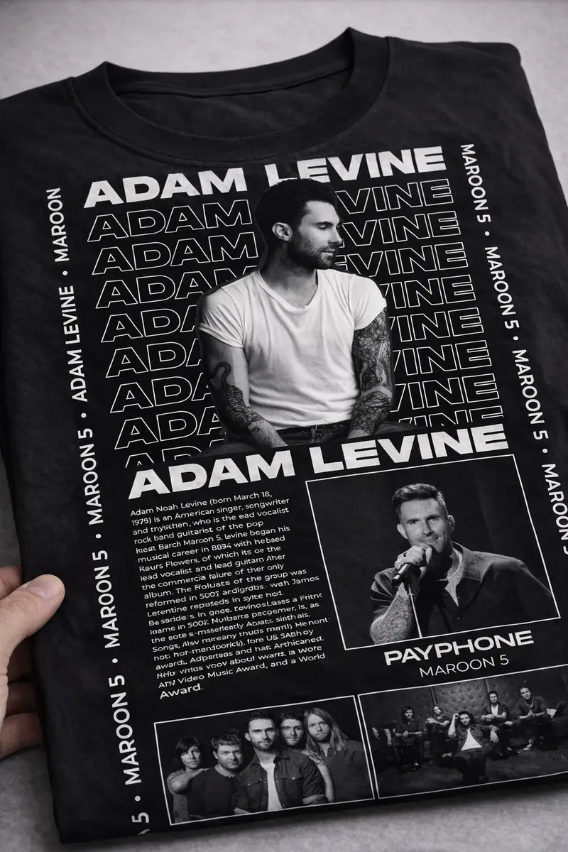 Camiseta Adam Levine Maroon 5 Negra Unisex Pop Rock Algodón