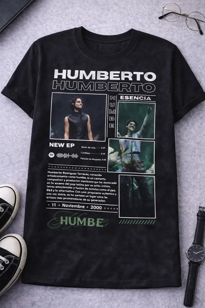 Camiseta Humbe Negra Unisex Esencia New Ep Pop Latino Algodó