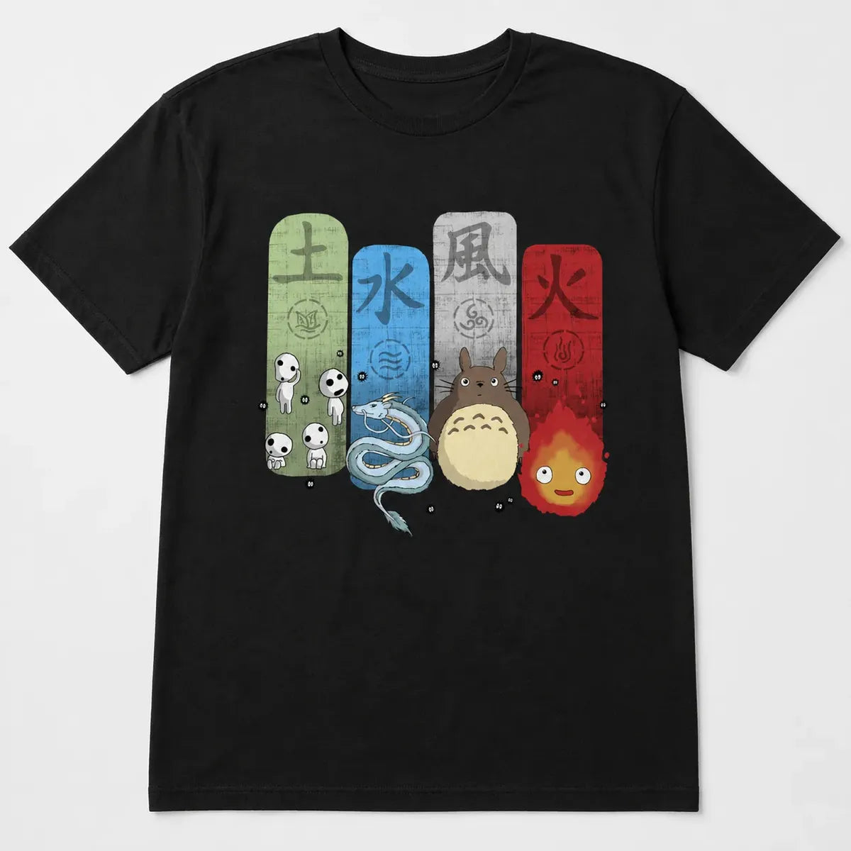Camiseta Studio Ghibli Negra Unisex Totoro Elementos Anime