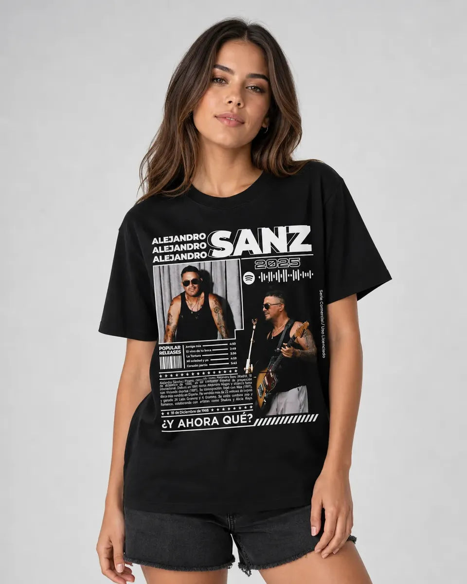 Camiseta Alejandro Sanz Negra Unisex 2025 Algodón
