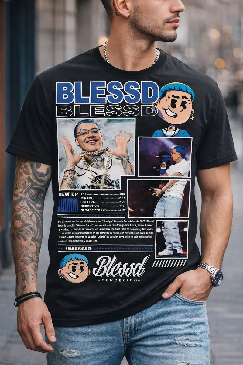 Camiseta Blessd Negra Estampada Ajuste Normal Unisex