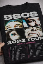 Camiseta 5sos Negra Unisex 2022 Tour North America Algodón