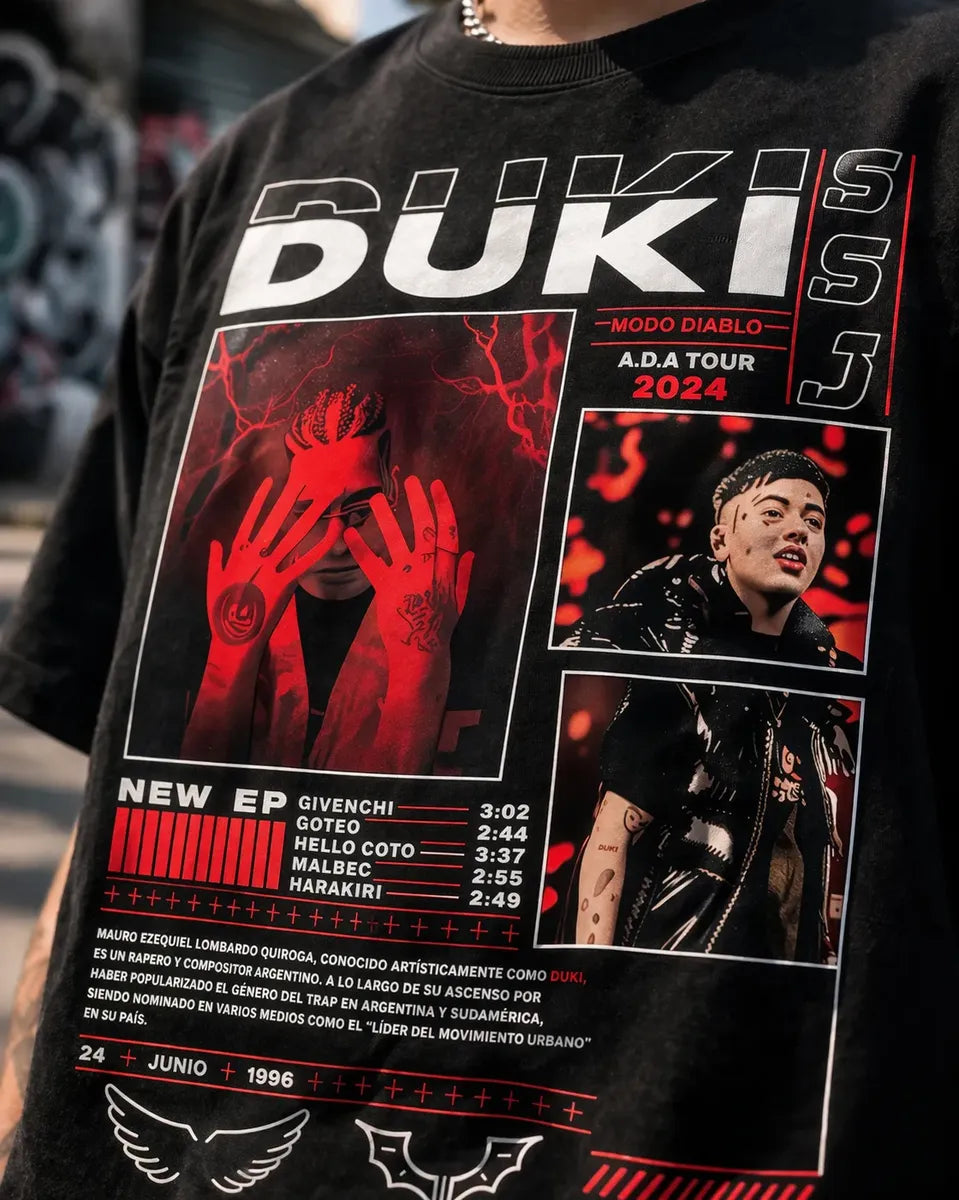 Camiseta Duki Negra Unisex Cuello R A.d.a Tour 2024 Modo Dia