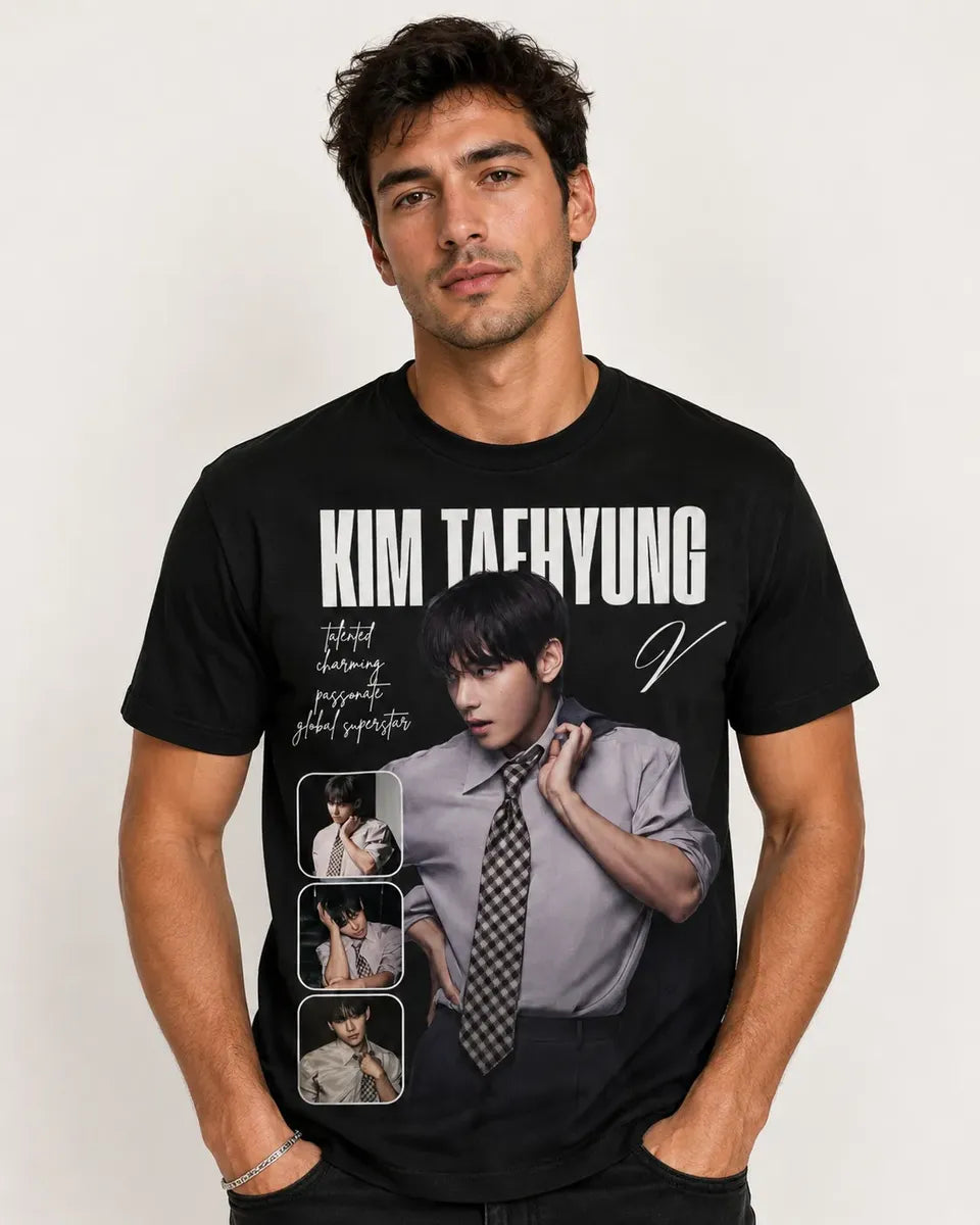 Camiseta Negra Kpop Idol Coreano Corte Normal