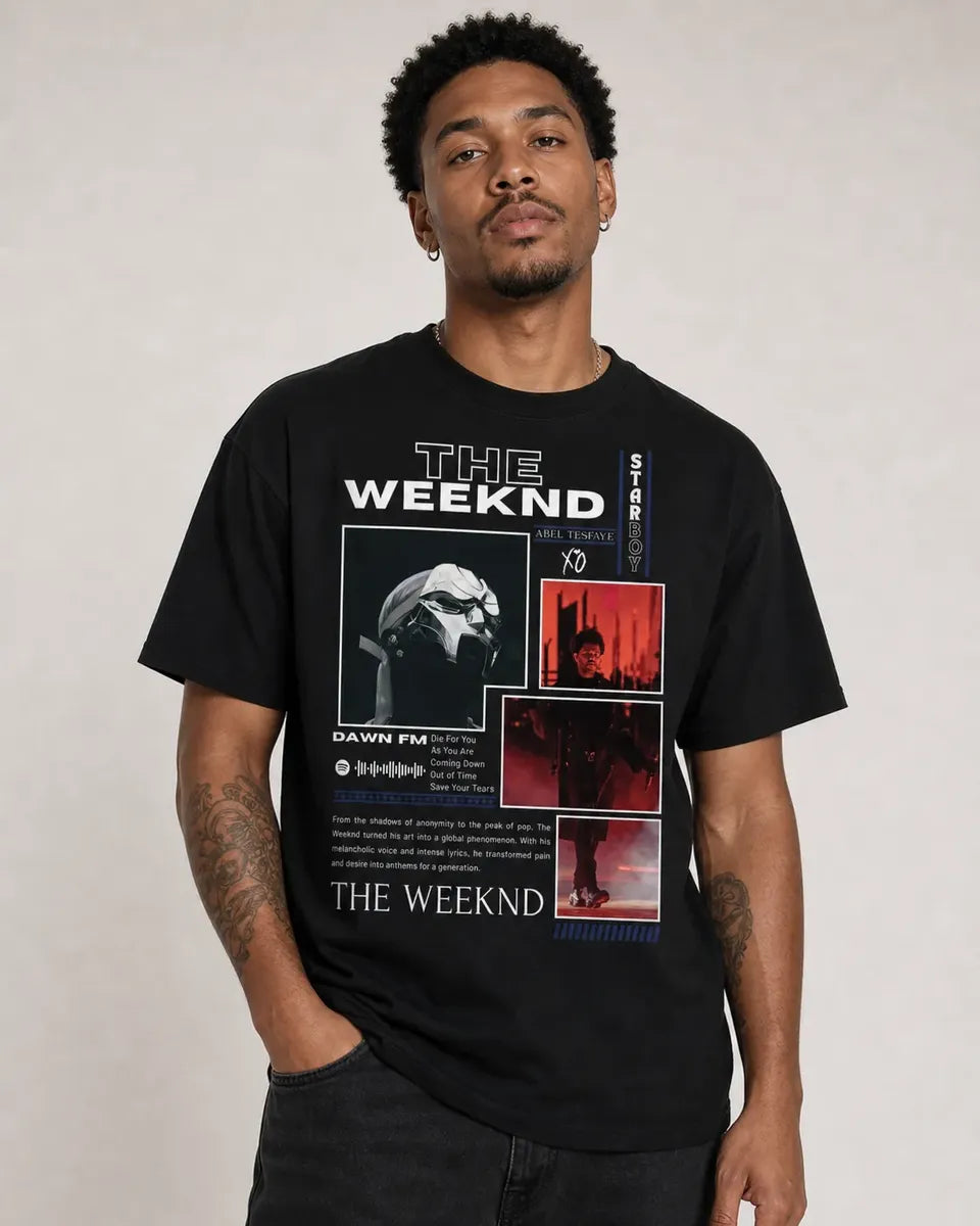 Camiseta The Weeknd Negra Unisex Starboy Dawn Fm Xo Algodón