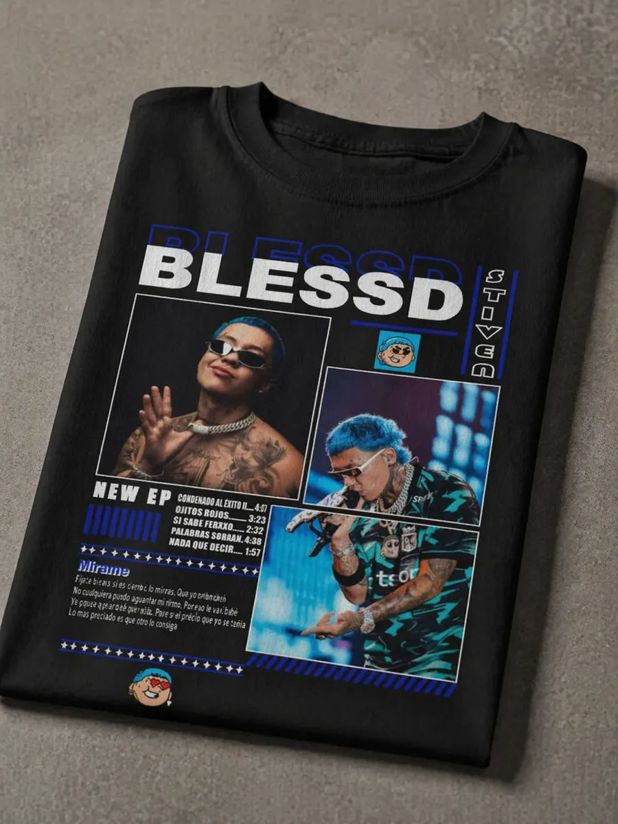 Camiseta Blessd Negra Estampada Ajuste Normal
