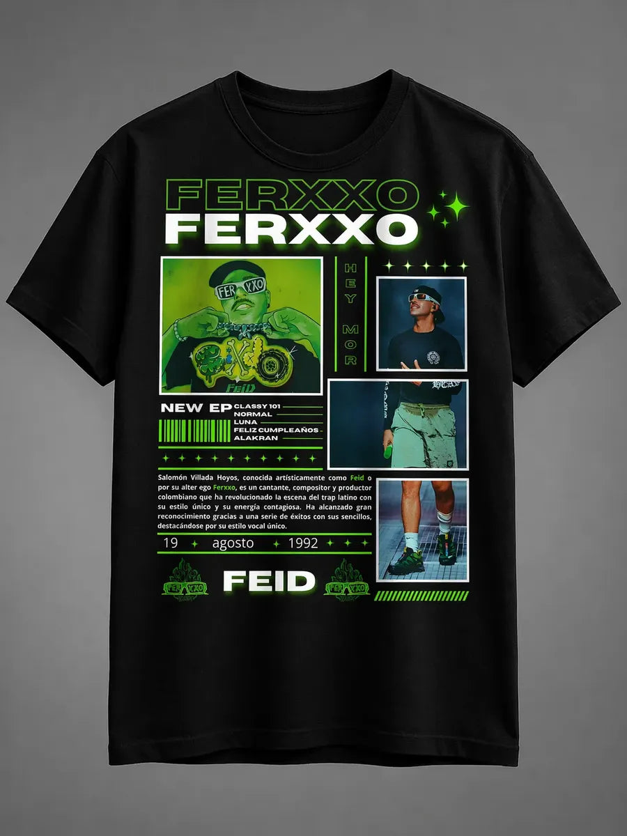 Camiseta Feid Ferxxo Negra Estampada Ajuste Normal