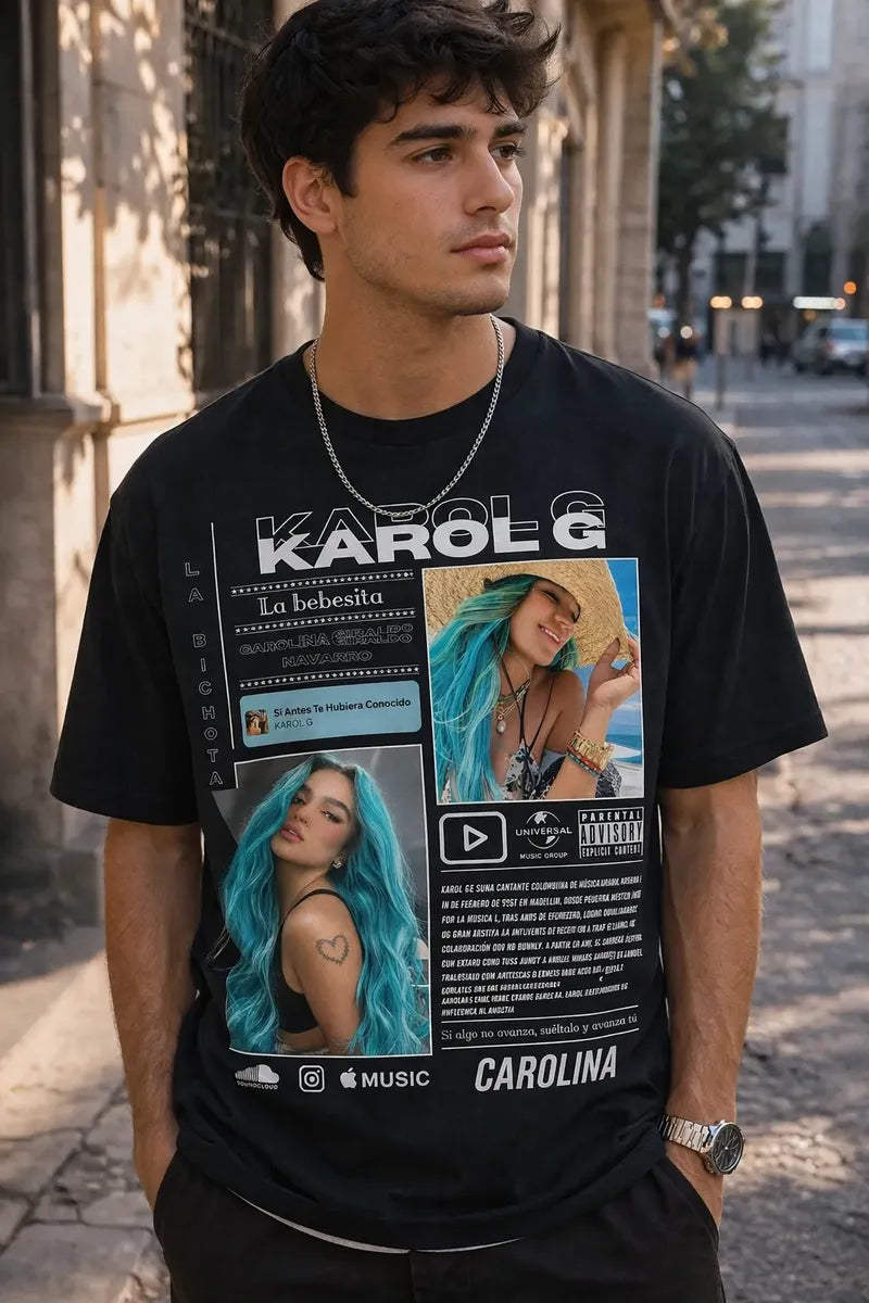 Camiseta Karol G Carolina Negra Ajuste Normal Unisex Ii