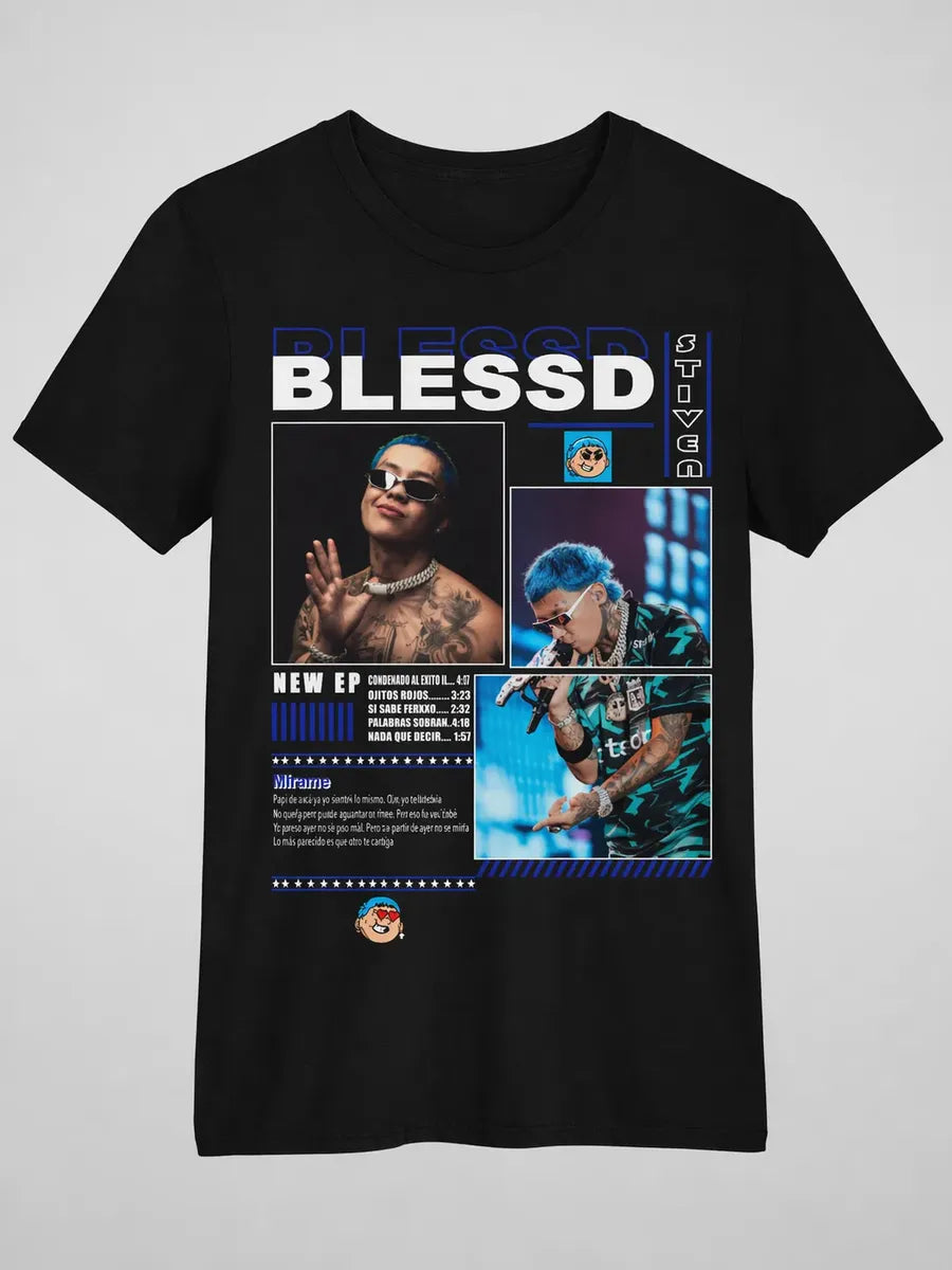 Camiseta Blessd Negra Estampada Ajuste Normal