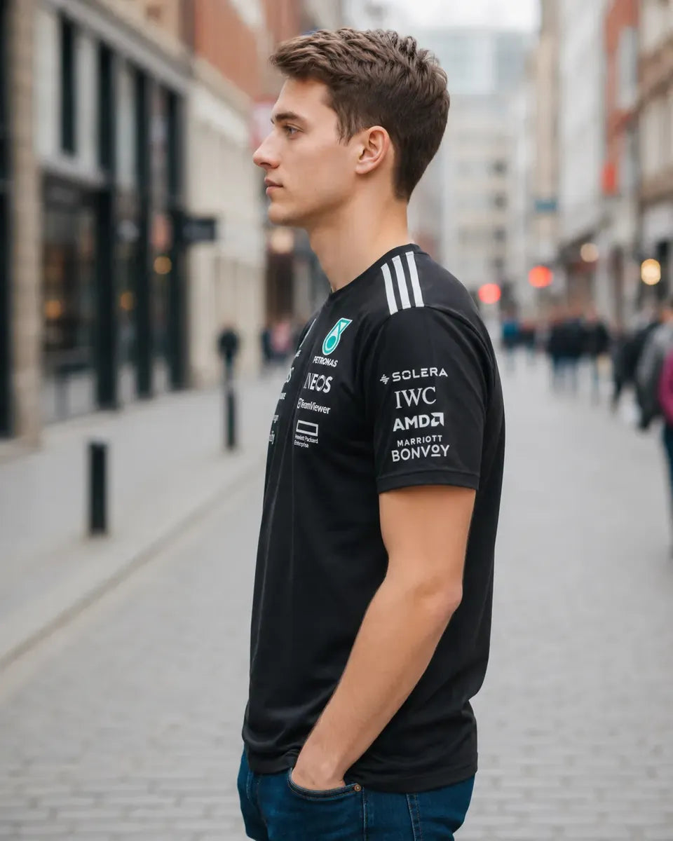Camiseta Mercedes Amg Petronas Negra Unisex F1 Sponsors