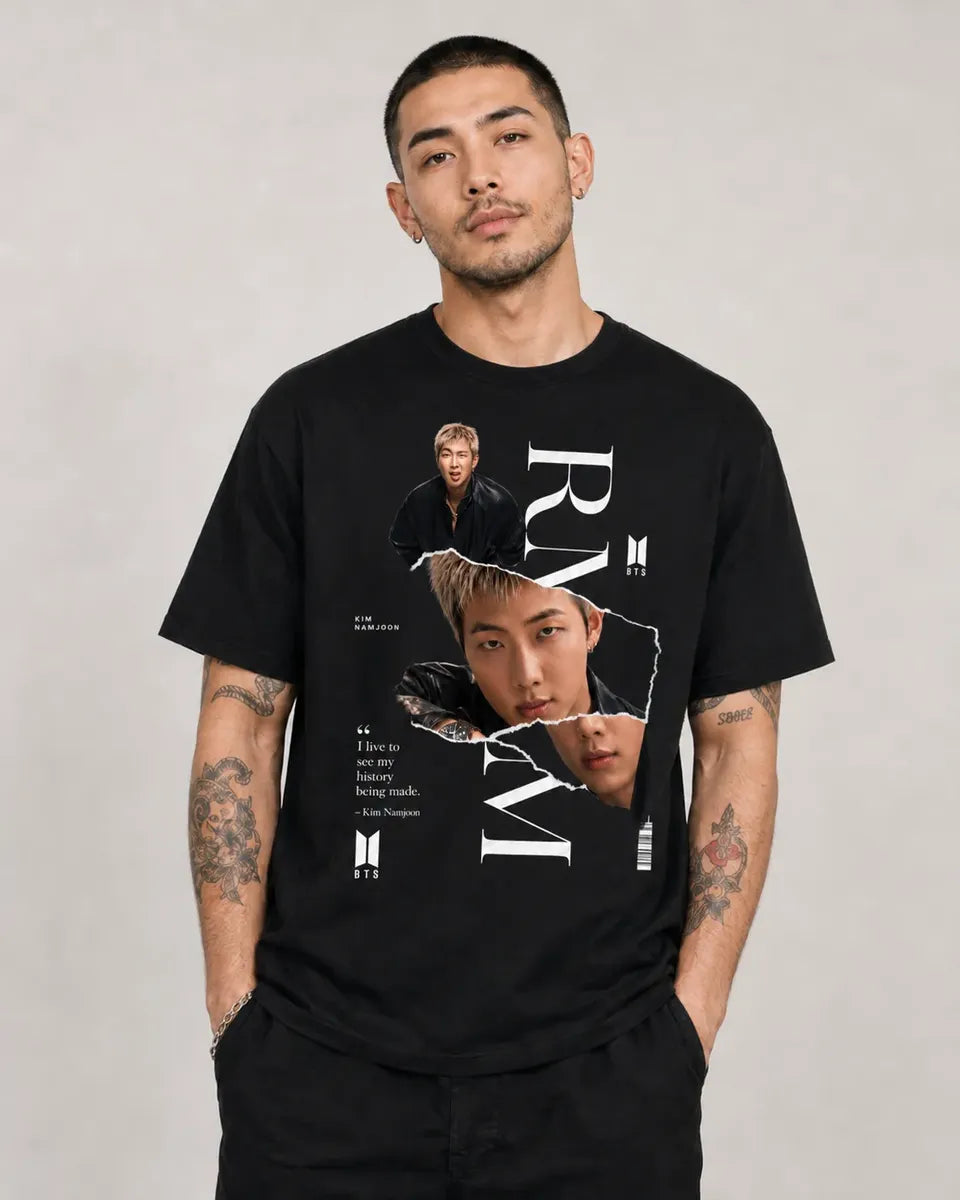 Camiseta Kpop Mujer Negra Estampado Corte Normal