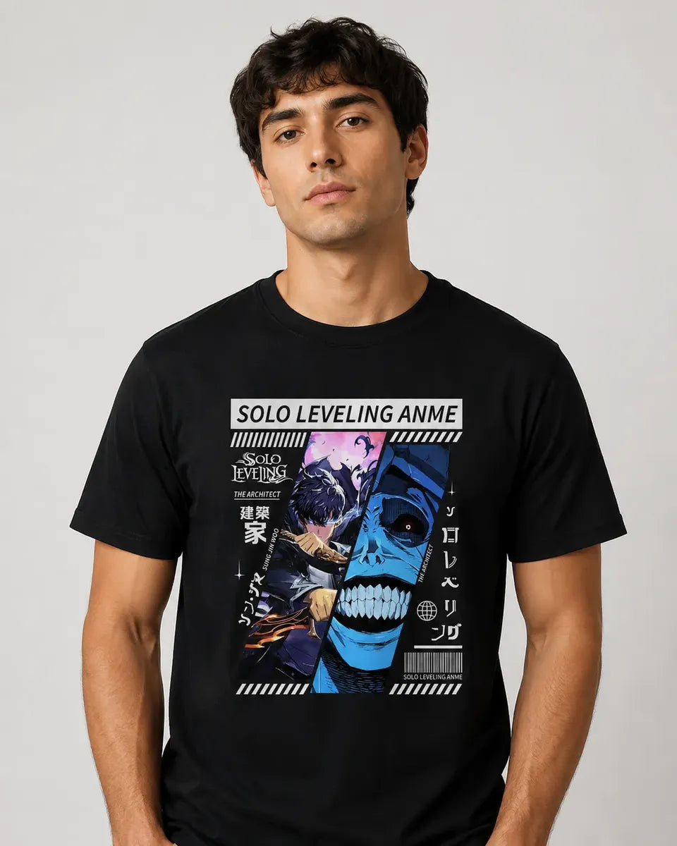 Camiseta Solo Leveling Negra 100% Algodón Corte Normal