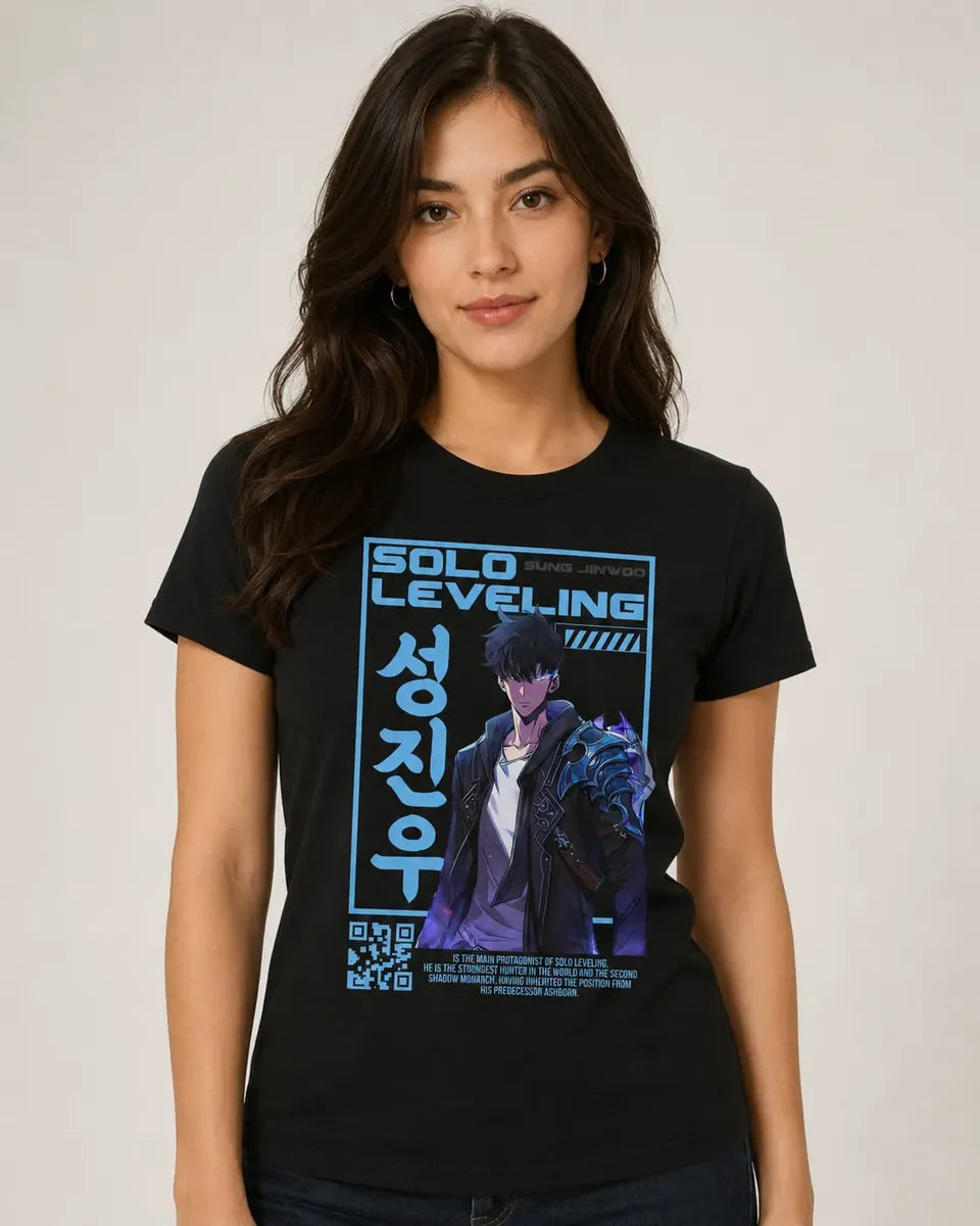 Camiseta Sung Jinwoo Solo Leveling Negra 100% Algodón