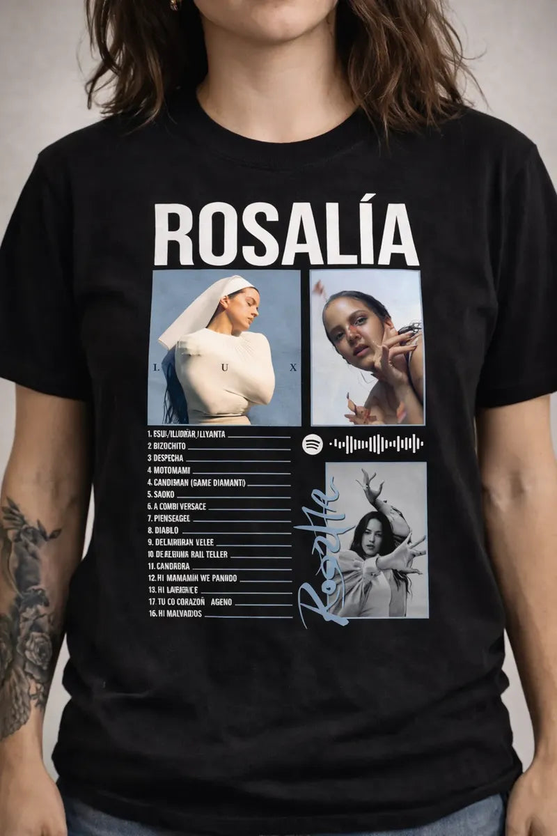 Camiseta Rosalia Negra Unisex Lux Tracklist Algodón Fanatico