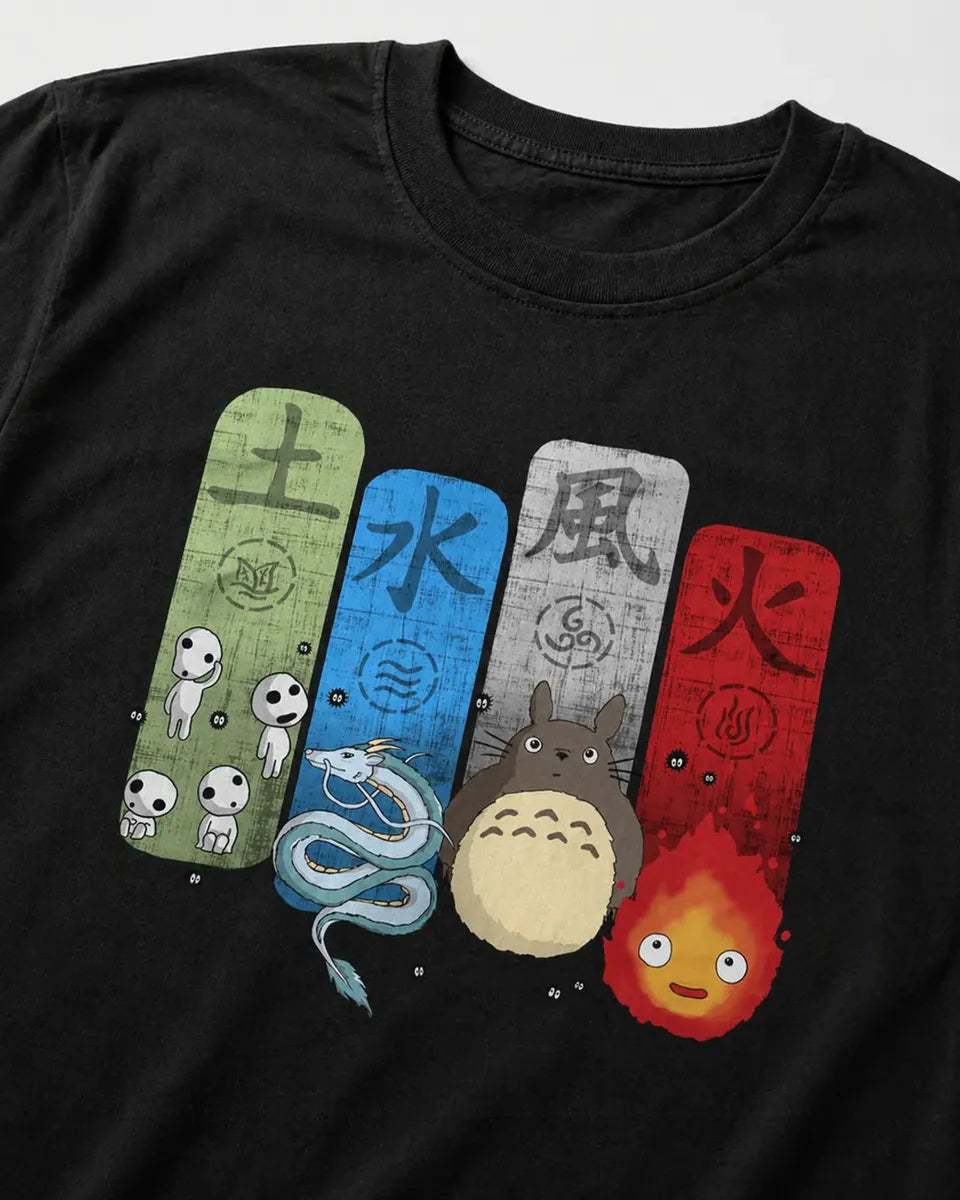 Camiseta Studio Ghibli Negra Unisex Totoro Elementos Anime