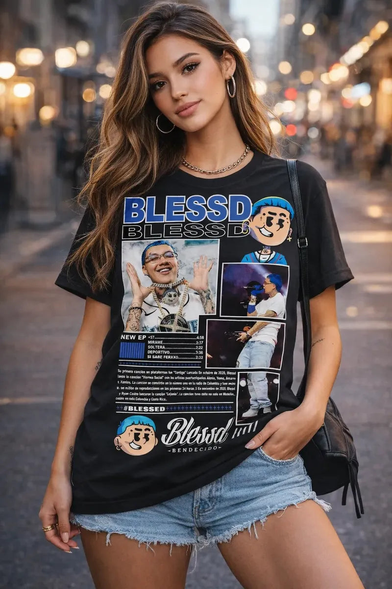 Camiseta Blessd Negra Estampada Ajuste Normal Unisex