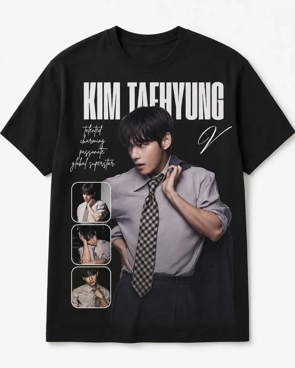 Camiseta Negra Kpop Idol Coreano Corte Normal