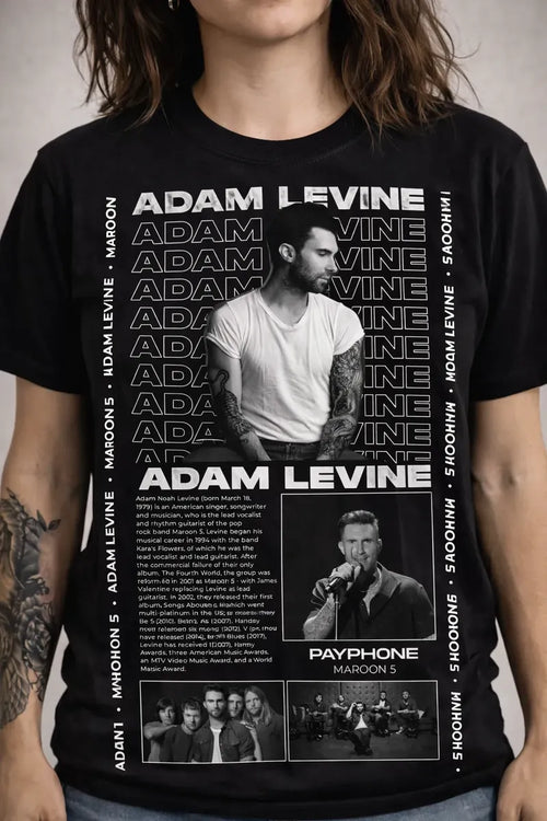 Camiseta Adam Levine Maroon 5 Negra Unisex Pop Rock Algodón