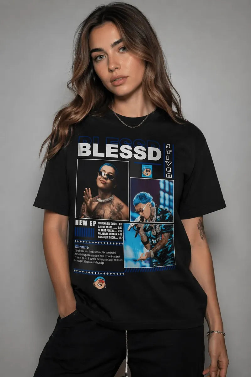 Camiseta Blessd Negra Estampada Ajuste Normal