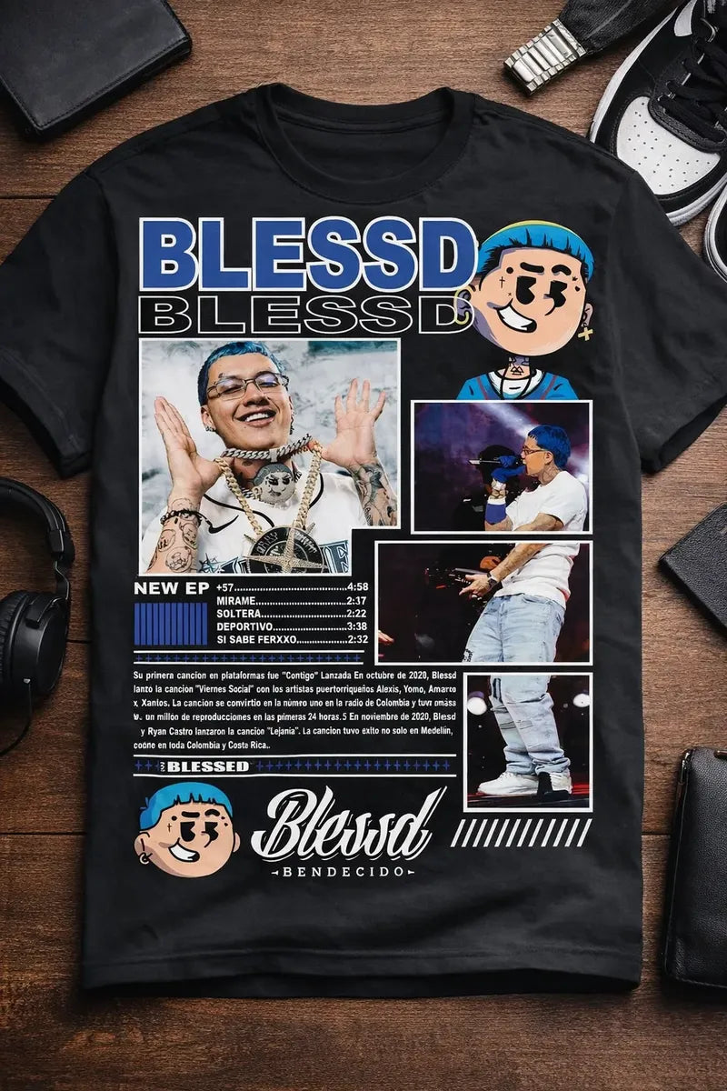 Camiseta Blessd Negra Estampada Ajuste Normal Unisex