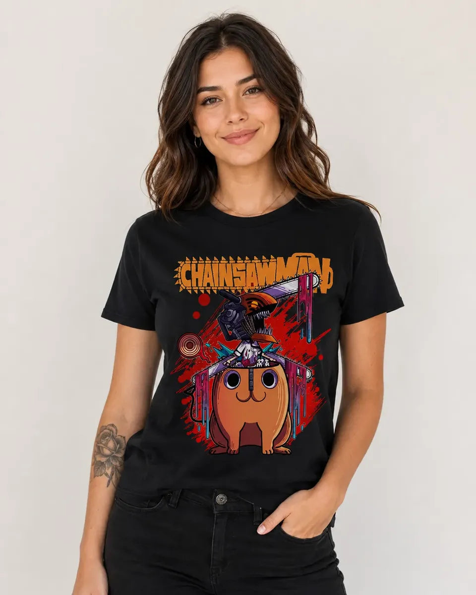 Camiseta Pochita Chainsaw Man Negra 100% Algodón