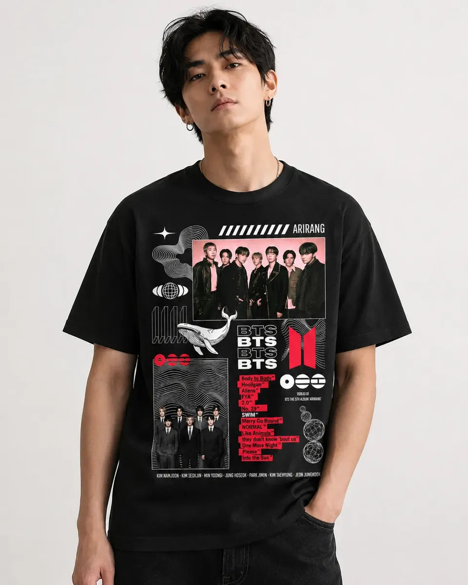 Camiseta Negra Kpop Grupo Coreano Estampada Normal