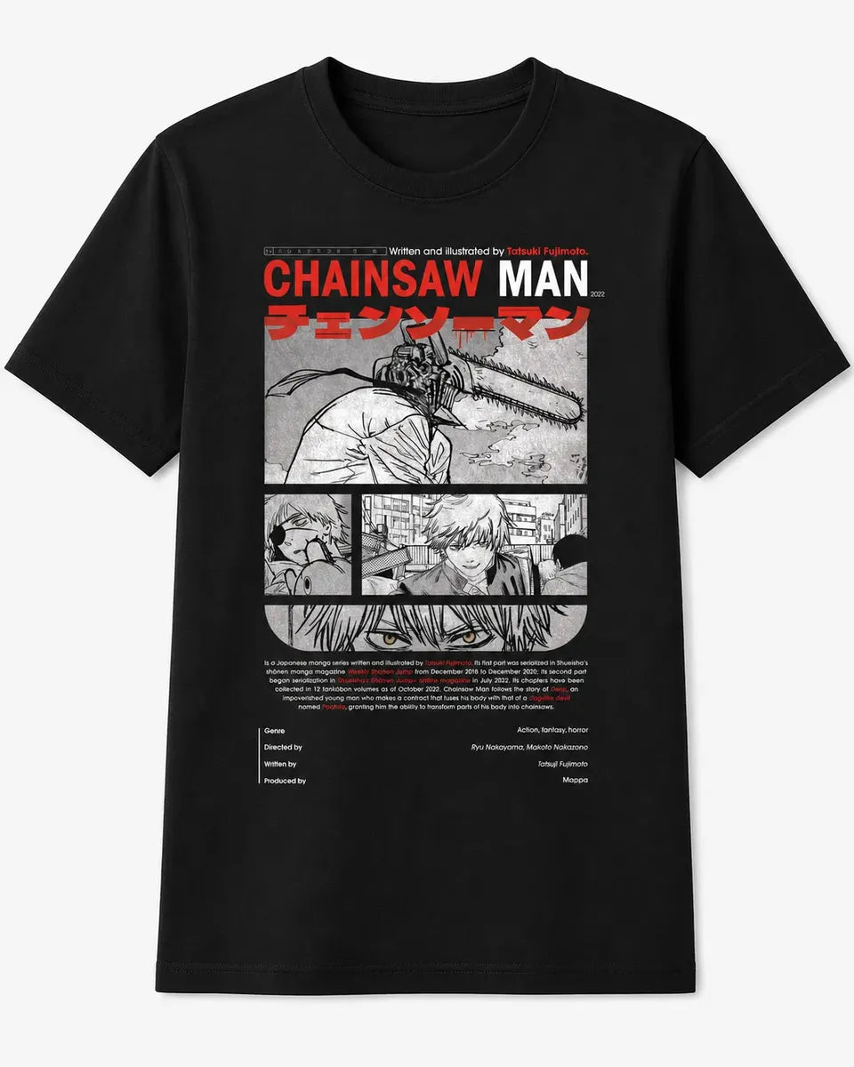 Camiseta Denji Chainsaw Man Negra 100% Algodón