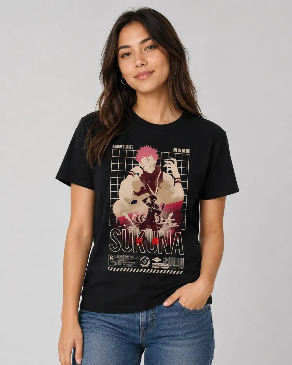 Camiseta Anime Sukuna Negra 100% Algodón Unisex