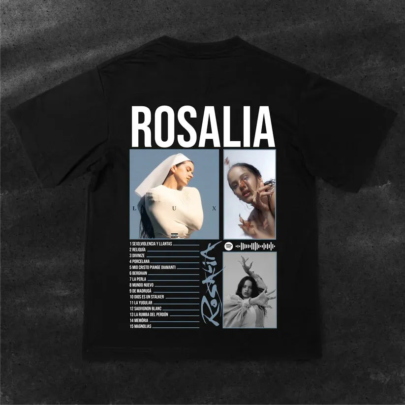 Camiseta Rosalia Negra Unisex Lux Tracklist Algodón Fanatico