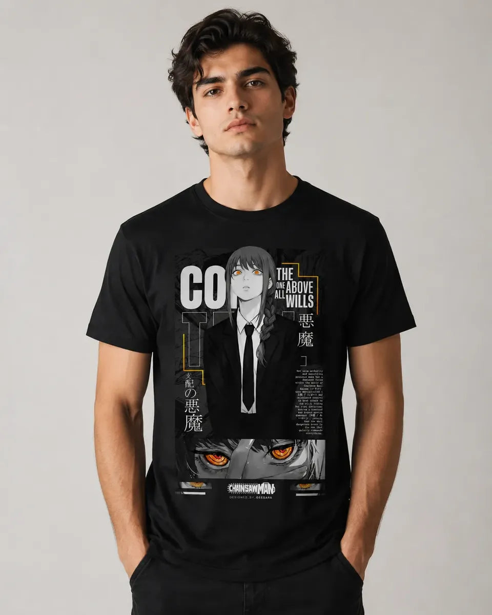 Camiseta Anime Control Devil Chainsaw Negra Algodón Normal