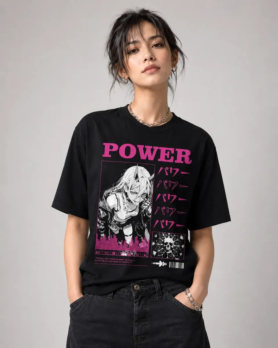 Camiseta Power Chainsaw Man Negra 100% Algodón Normal