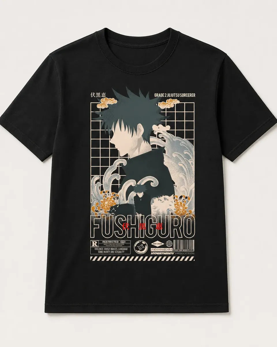 Camiseta Anime Fushiguro Negra 100% Algodón Unisex