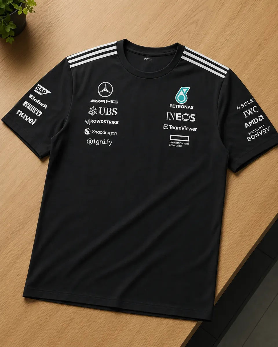 Camiseta Mercedes Amg Petronas Negra Unisex F1 Sponsors