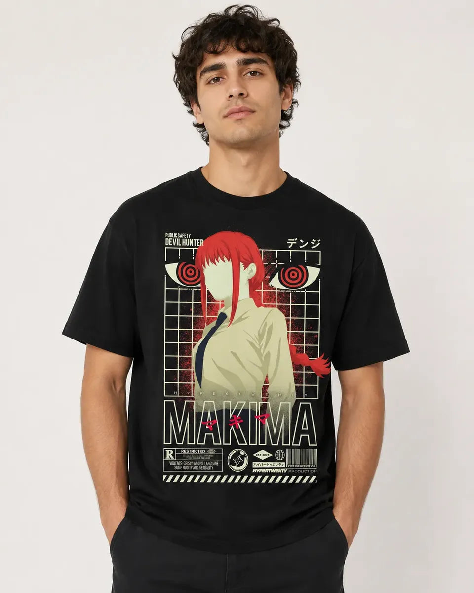 Camiseta Makima Devil Hunter Chainsaw Negra Algodón