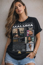 Camiseta Maluma Negra Estampada Ajuste Normal Hombre