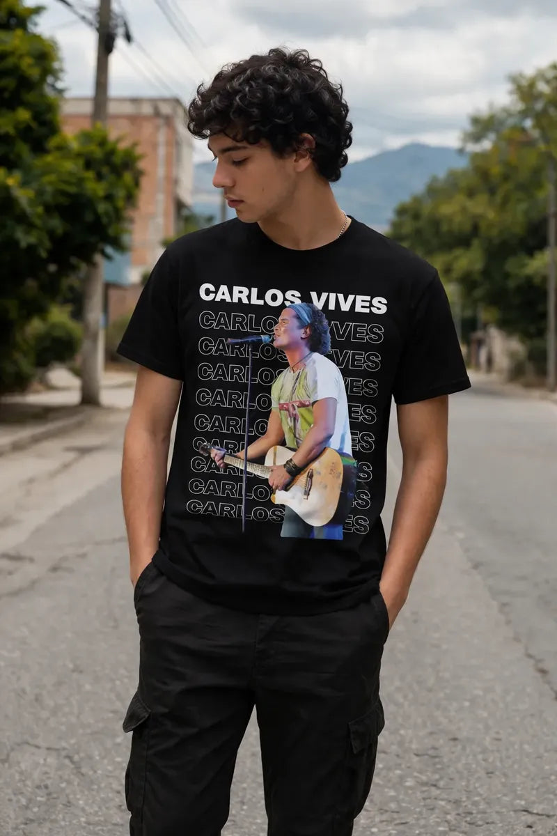 Camiseta Carlos Vives Negra Unisex Foto En Vivo Vallenatopop