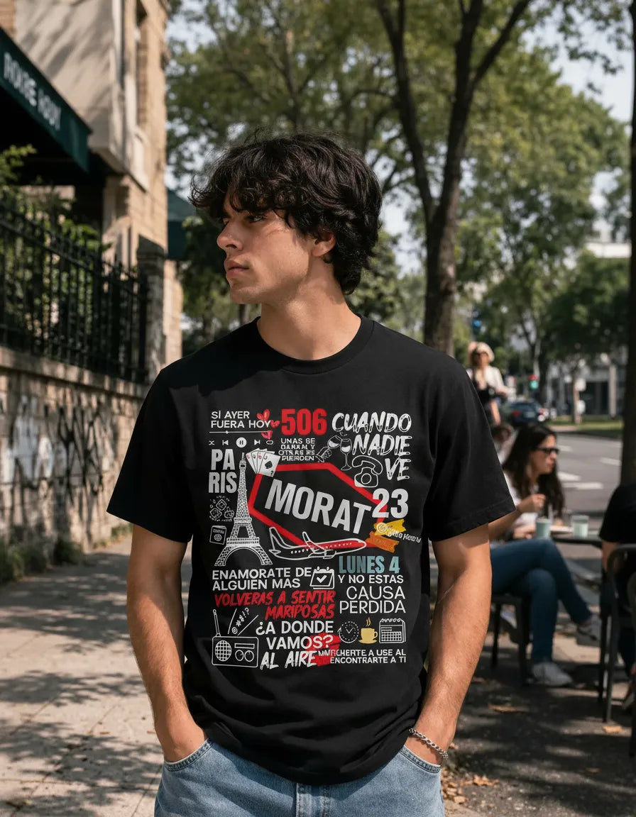 Camiseta Morat Negra Unisex Canciones Letras Pop Latino Algo