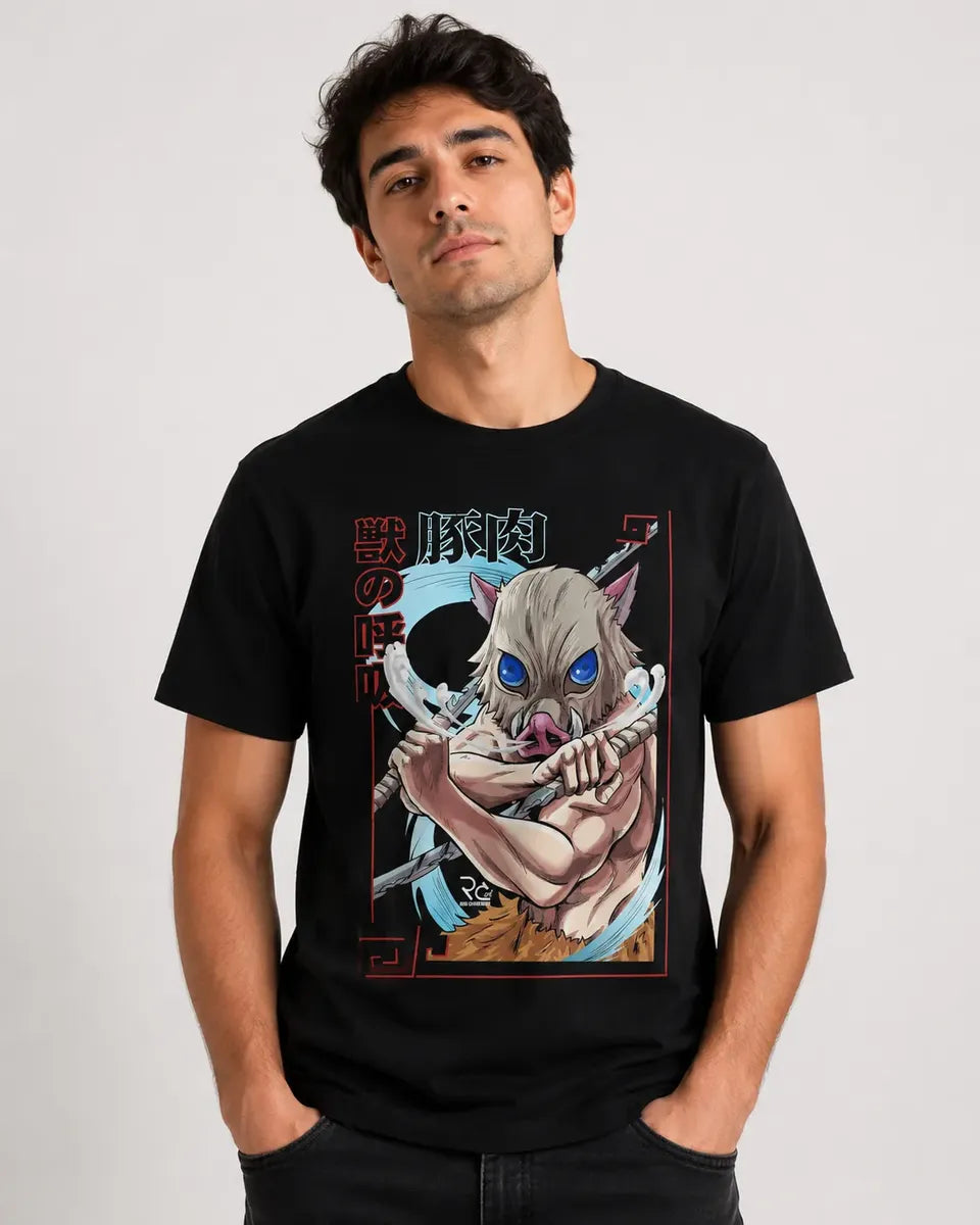 Camiseta Inosuke Negra 100% Algodón Corte Normal