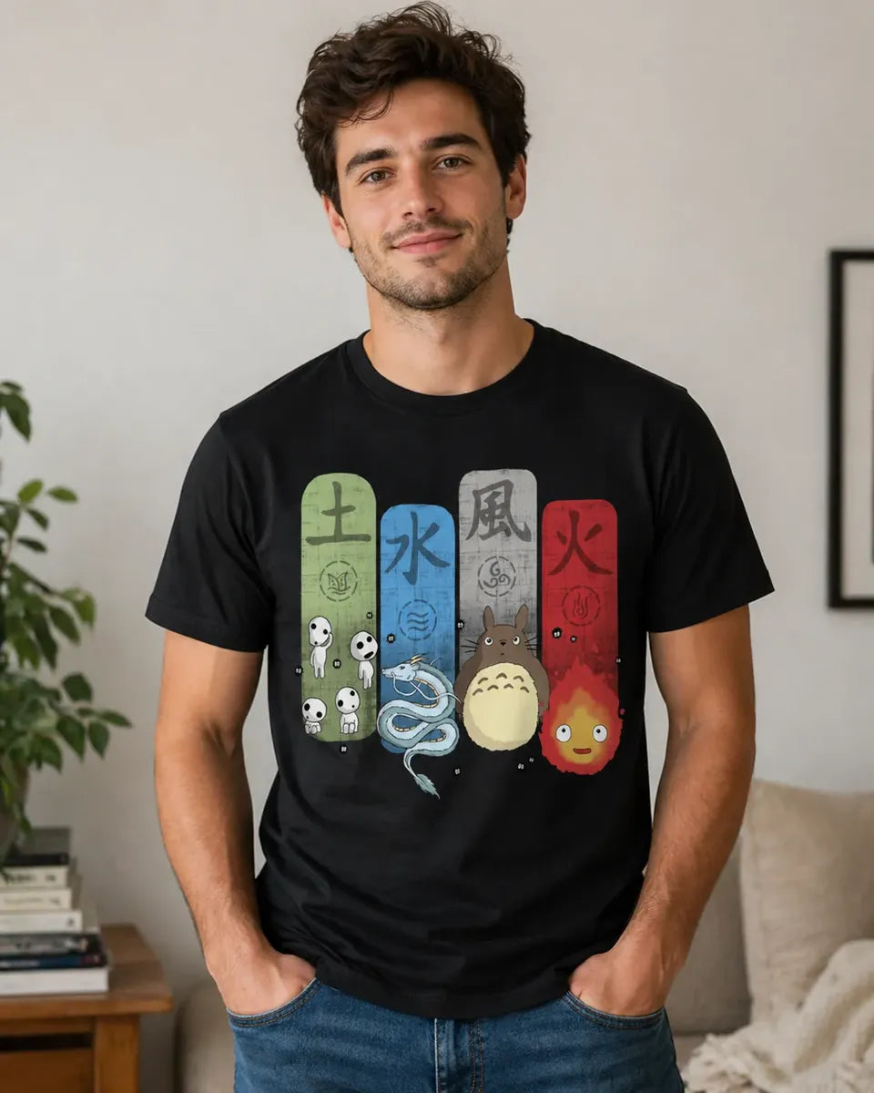 Camiseta Studio Ghibli Negra Unisex Totoro Elementos Anime