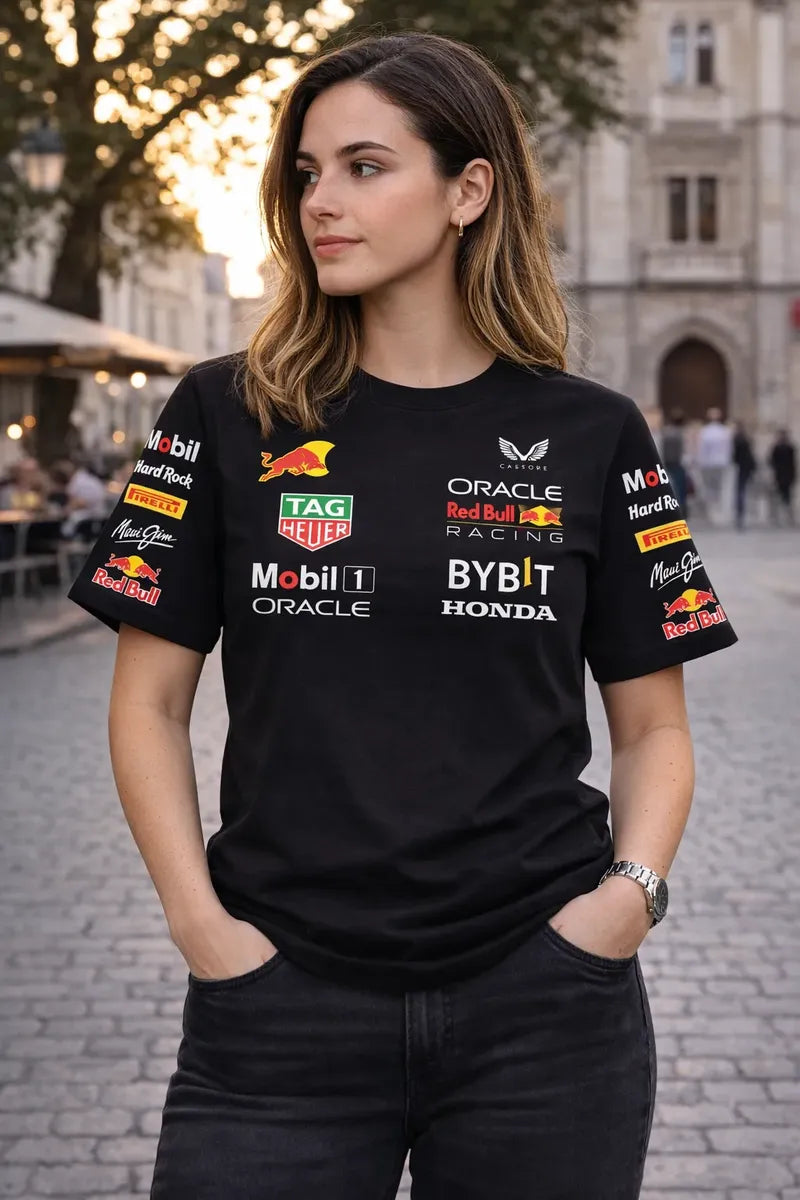 Camiseta Red Bull Racing Negra Unisex F1 Sponsors Oracle