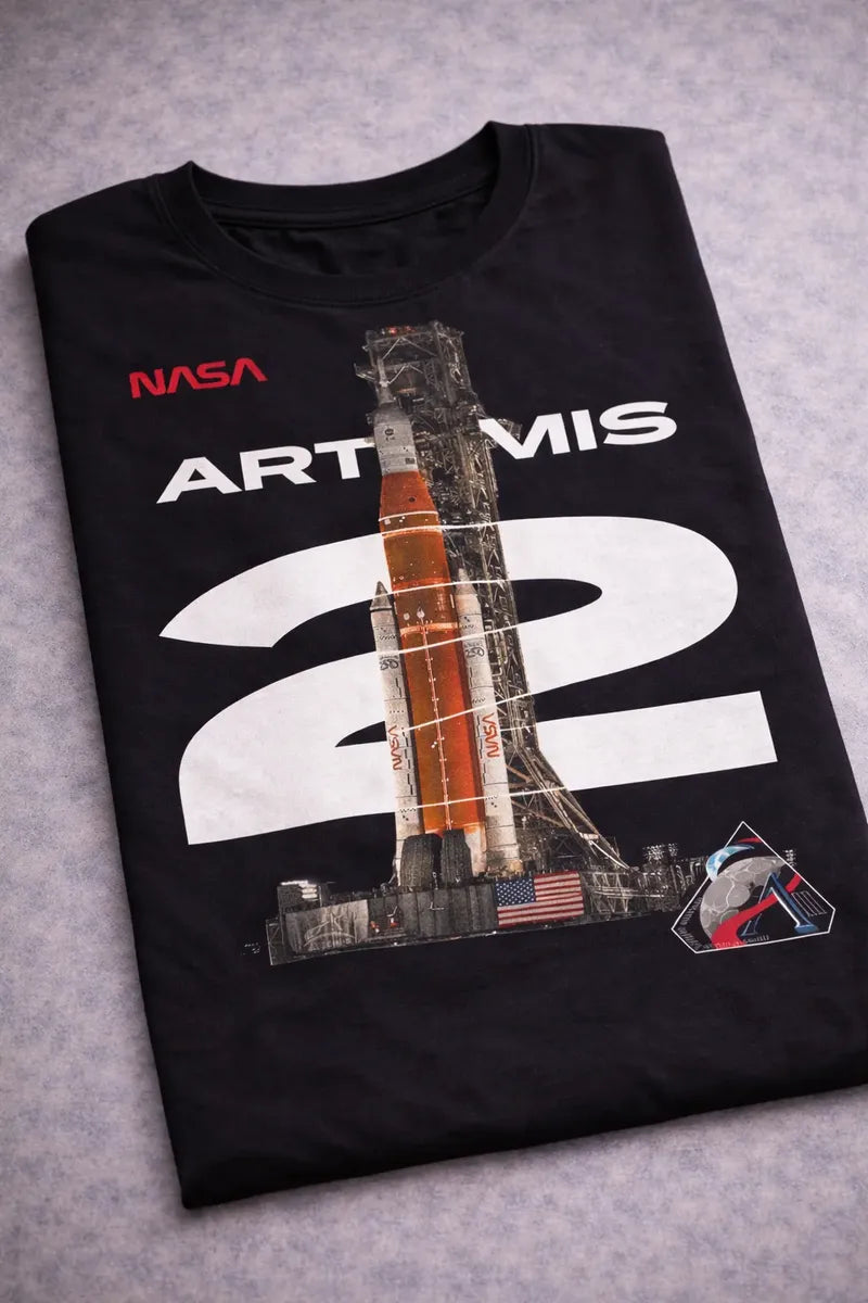 Camiseta Nasa Artemis 2 Negra Unisex Cohete Luna To The Moon