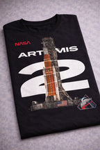 Camiseta Nasa Artemis 2 Negra Unisex Cohete Luna To The Moon