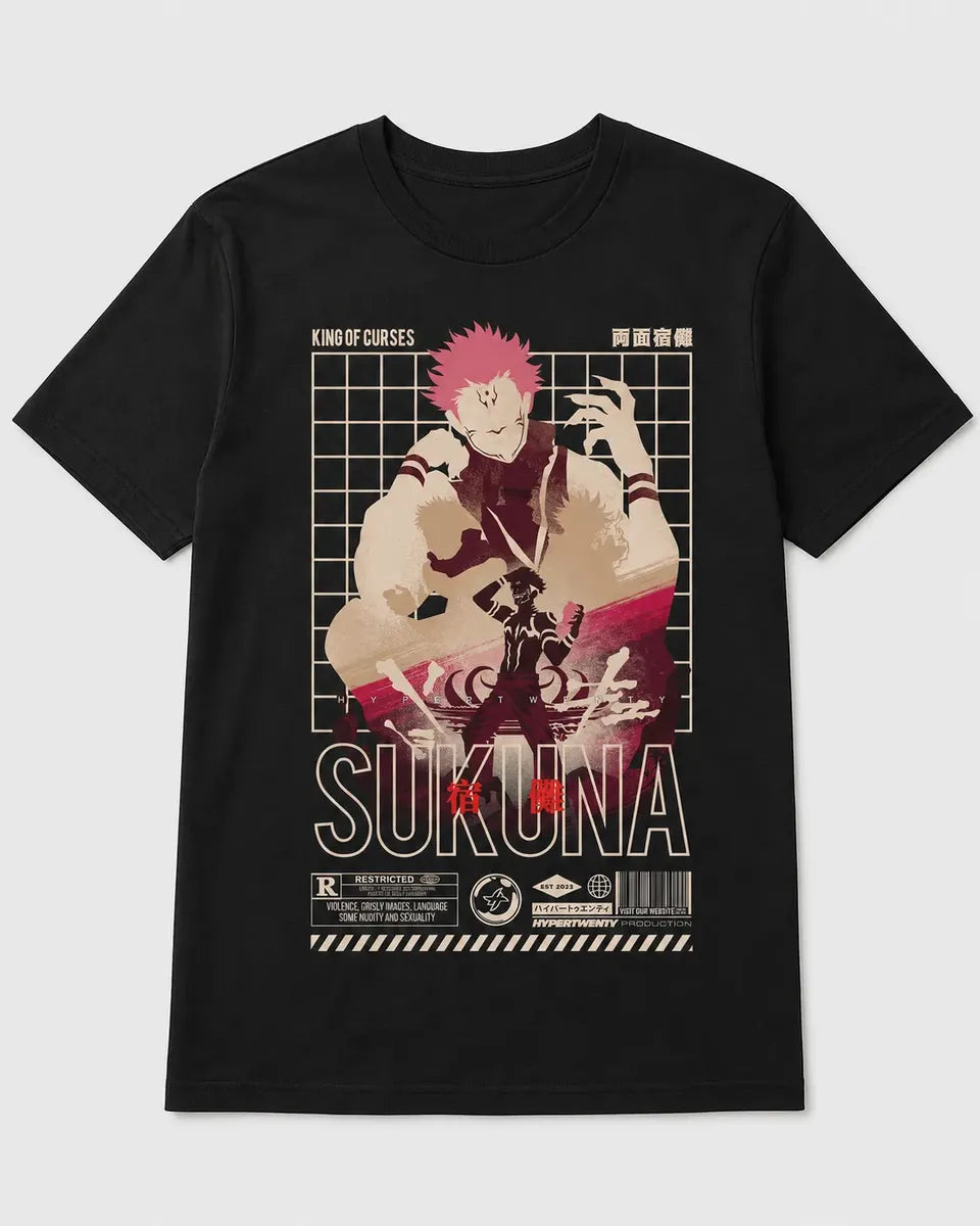 Camiseta Anime Sukuna Negra 100% Algodón Unisex
